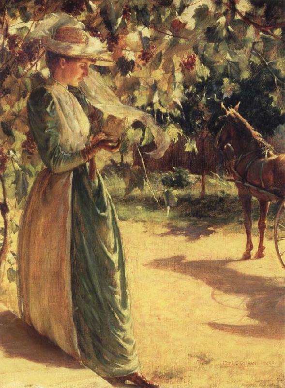 Charles Courtney Curran Woman with a horse Sweden oil painting art